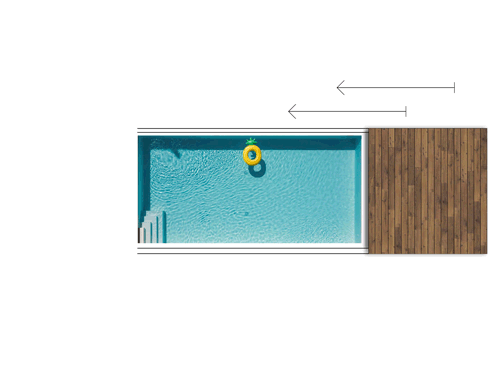 SKLÁDANÝ POSUV Nejnovější varianta pro koupací tělesa s limitovaným prostorem. Pojízdná terasa je rozdělena na půl a pro složení je třeba pouze polovina prostoru bazénového tělesa.